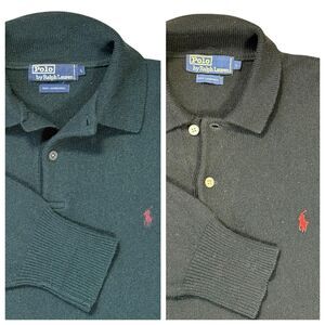 LOT OF 2 Vtg Polo Ralph Lauren 100% Lambswool Sweater Sz Large Green & Black 90s